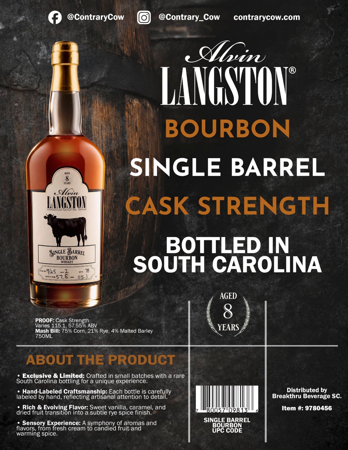 Alvin Langston 8-Year Single Barrel Cask Strength Bourbon